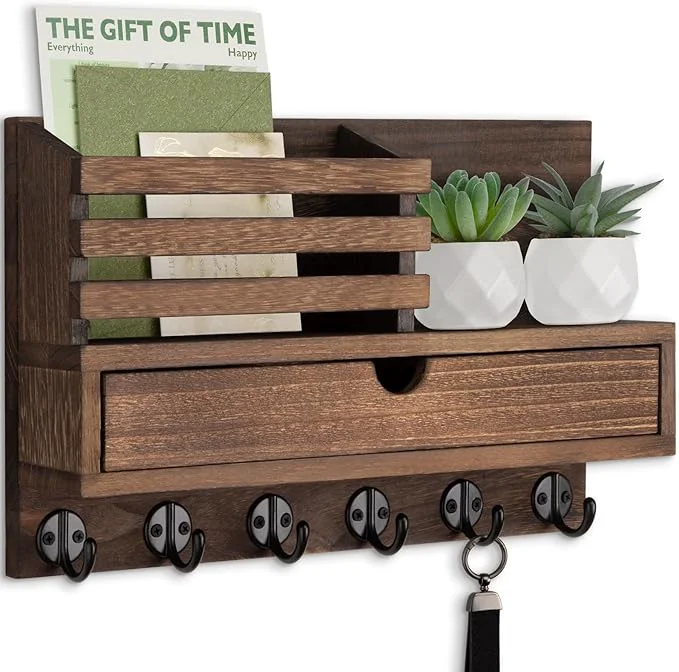 Expertly Made Key Holder Wall Mount Mail Holder with Storage Drawer and 6 Key Hooks for Coat Dog Leash Home Decor Rack House Accessories Entry Way OrganizerAbout ThisOverview Pure
