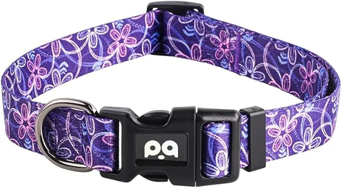 Effective QQPETS Adjustable Soft Dog Collar Print Flower Pink Multicolor Cute Patterns Natural
