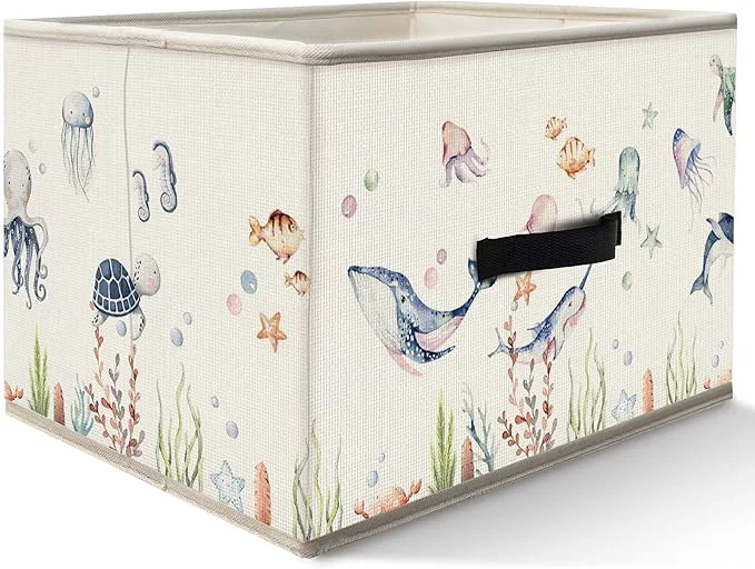 Professional Nogrit Watercolor Ocean Animal Storage Bins Box Toybox for Boys Girls Coastal Beach Sea Life Foldable Baskets Organizer Container with Handles for Kids Bedroom Bathroom Clothes Toys BooksAbout ThisOverview Exceptional