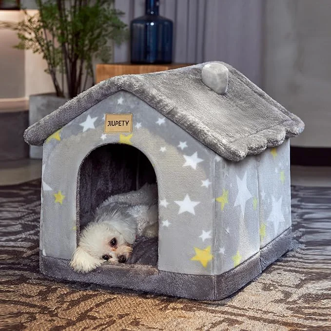 Soft JIUPETY Cute Indoor Dog Houses Dog Bed with Cover Cave M Size for 6-11 Lb Dogs and 9-17 Lb Cats Igloo Pet House with Non-Slip Bottom GreyAbout ThisOverview Functional