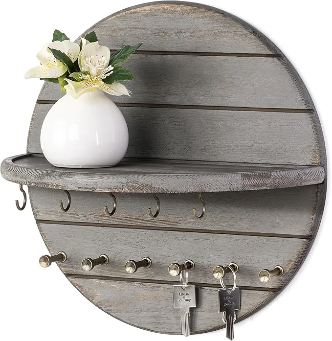 Exceptional Rebee Vision Pine Wood Rustic Key Holder Wall Mount - Modern Key and Mail Holder for Wall with Shelf Hooks - Your Space with Chic Aesthetic Home Decor in Apartment Essentials Old Gray About ThisOverview Easy-to-Use