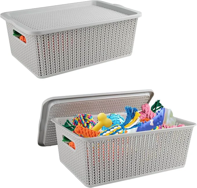 Trendy Geyecete Dog toy basket storage bins Stackable Plastic Pantry Bins with Lids Storage Basket torage bins with lids Pet Pet Toy Storage Bin Doy Toy Box 2 PACK About ThisOverview Secure