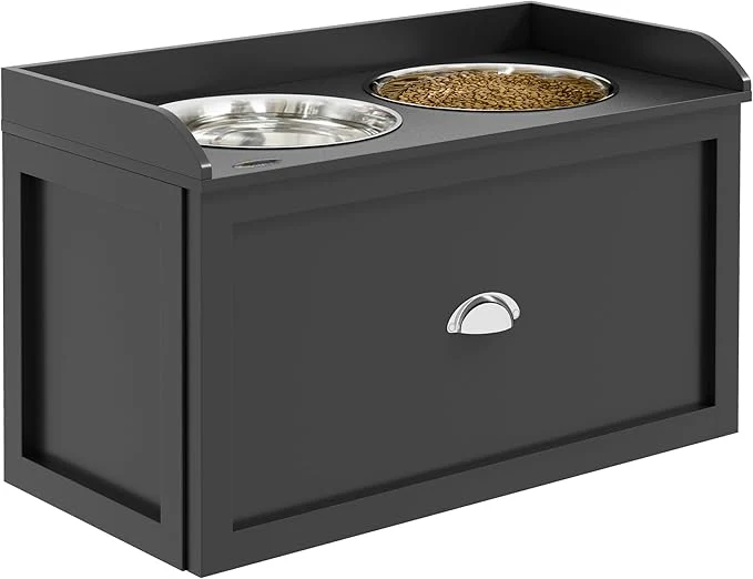 Smart PawHut Dog Feeding Station with Storage Drawer - Removable d Dog Bowls for Large Dogs BlackAbout ThisOverview Proven