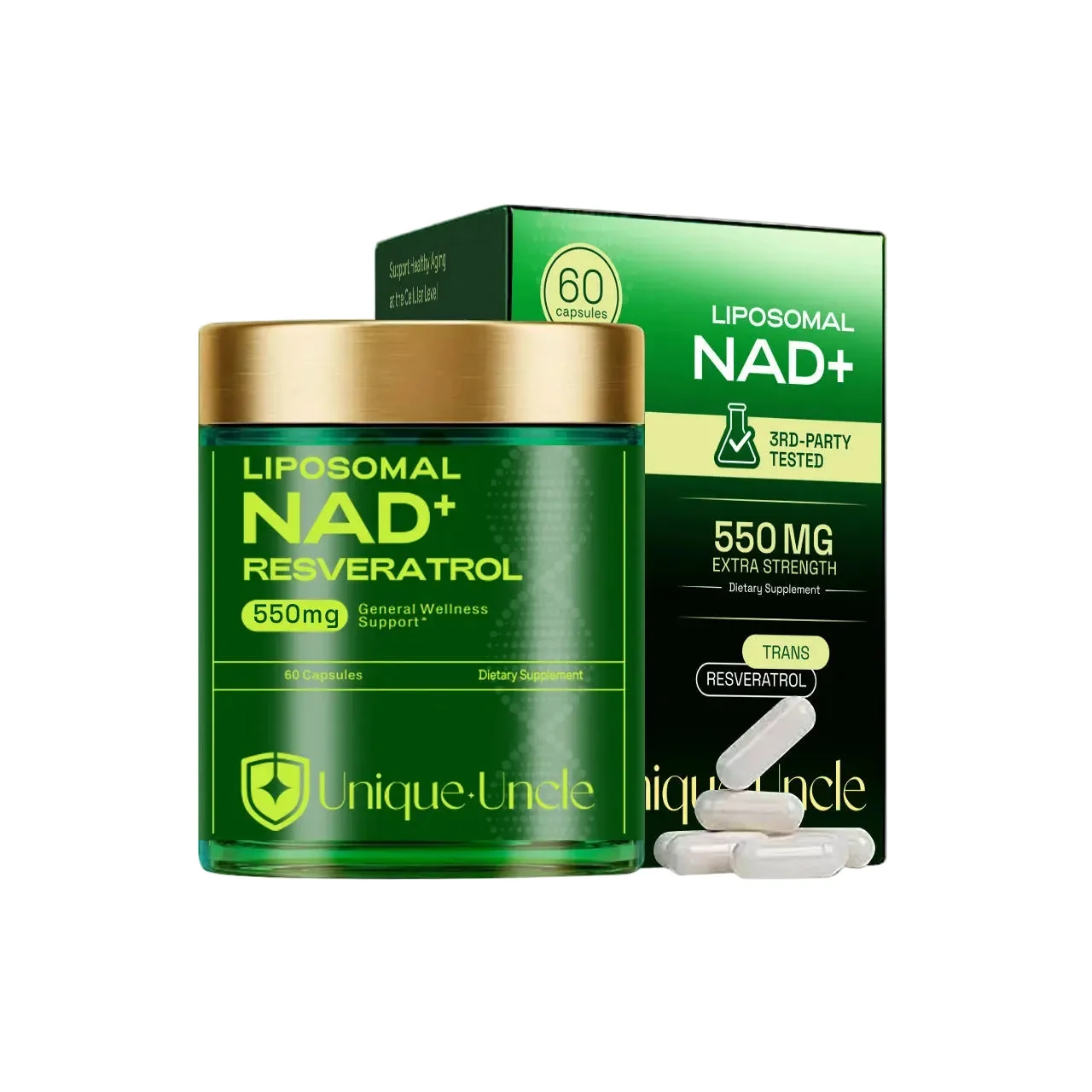 Recyclable Premium Liposomal NAD Capsules with Ginger Curcuma Root Extract 60 Capsules Stylish