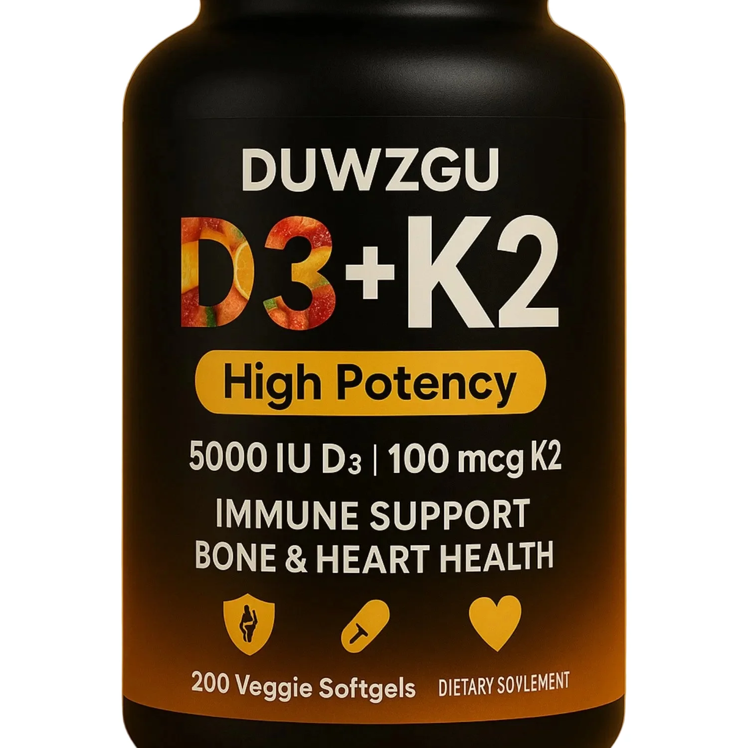 Long-Lasting High Potency Vitamin D3 K2 Soft Capsules 200 Count High-End