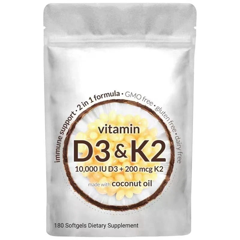 Prestigious High-Potency Vitamin D3 K2 Softgels with Coconut Oil Eco-Friendly Pouch Original Design