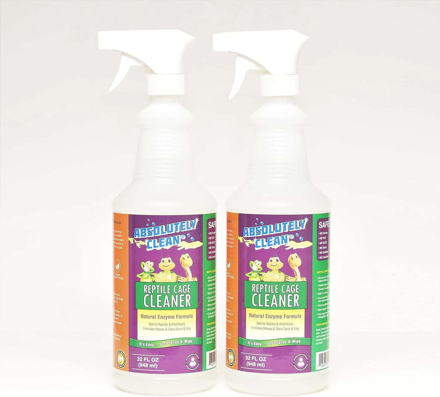 Premium Material Absolutely Clean Reptile Amphibian Terrarium Cleaner and Deodorizer - Just Spray Wipe - Safely Easily Removes Reptile Amphibian Messes - USA Made 32oz Spray Bottle - Save 25 Smooth