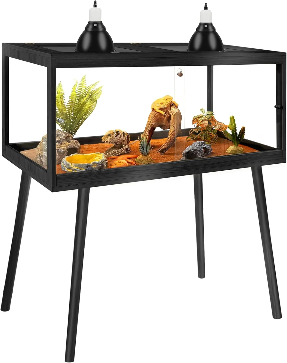 Flexible PROLEE Tempered Glass Reptile Enclosure with Leg 48 Scratch-Proof Bearded Dragon Tank 79 Gallon Lizard Tank with Metal Mesh Tops and Lockable Door Spacious Reptile Habitat for Snake Lizard Black High-End