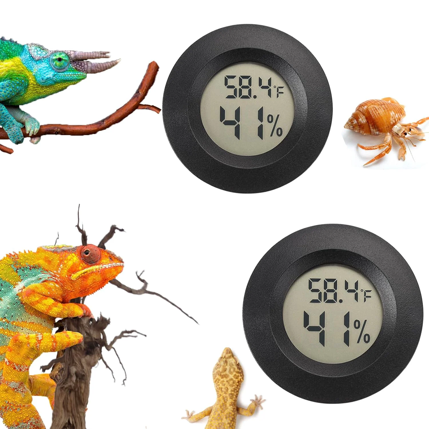 Optimized Reptile Thermometer and Humidity Gauge Digtal Terrarium Thermometer Circular Bearded Dragon Cage Accessories Reptile Temp and Humidity Gauge for Leopard Gecko Hermit Crab Gecko Lizard Etc 2pc Premium Material