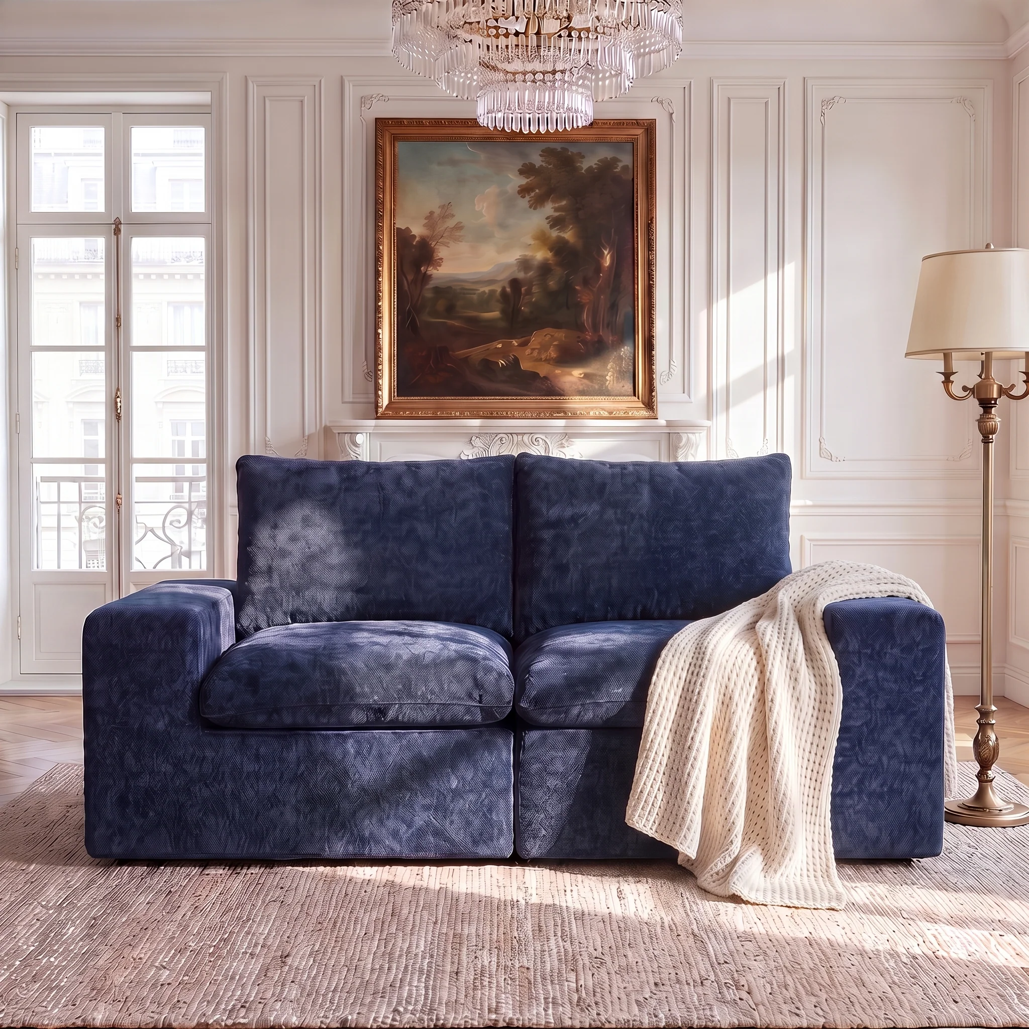 Genuine BEHOST 75 Modular Loveseat Sectional Sofa，Velvet Cloud Sleeper Couch for Living Room Small Spaces，Navy Blue Refined