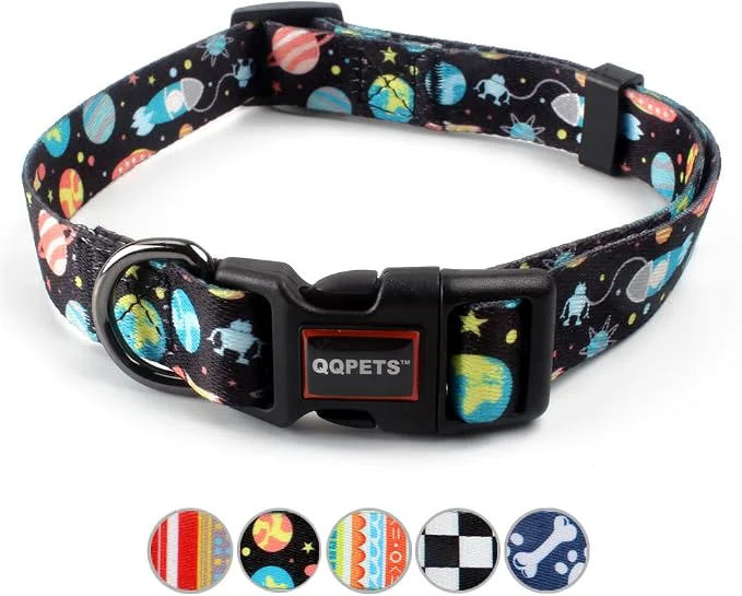 World-Class QQPETS Adjustable Soft Dog Collar Print Flower Pink Multicolor Cute Patterns Prestigious
