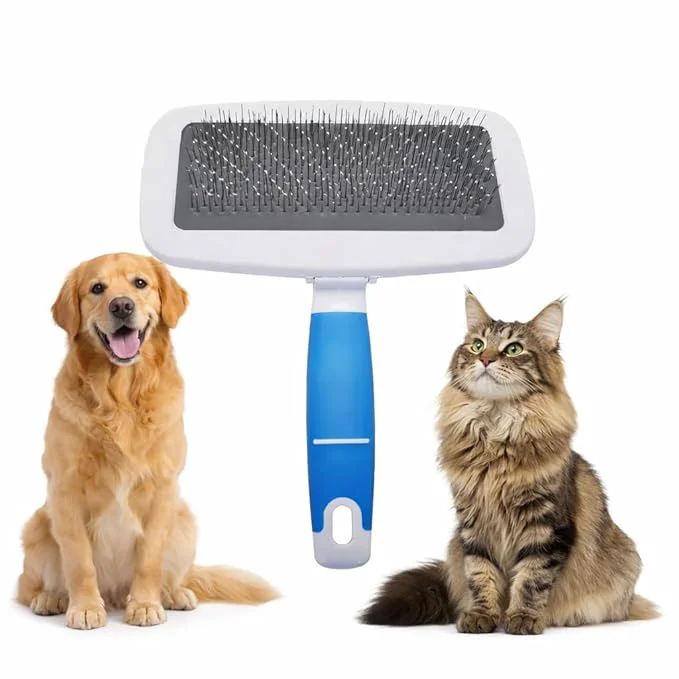 Casual 2 in1 grooming pet Slicker Brush forDe-Shedding Fine Comb for Finishing Detail Ergoromic Handle Grip Suitable for All Hair Types Double-Layer Needle Design Innovative