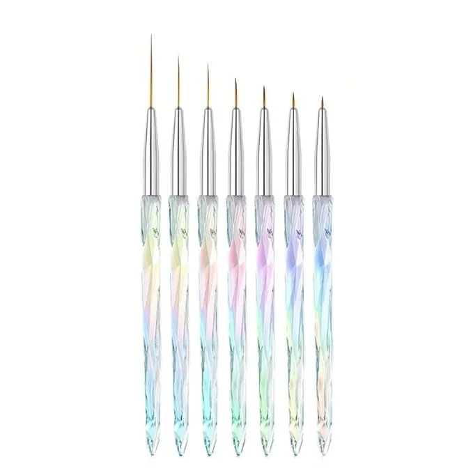 Solid 7Pcs Liner Brushes for Nails Size 5 7 9 11 15 20 25mm Nail Liner Brush Set Fine Liner Nail Art Brushes Professional Gel Polish Painting Design Pen for Thin Long Lines Tiny Details Fine Drawing Refined