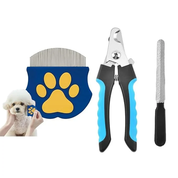 Original Design 3 in 1 Pet Grooming Kit - Deshedding Comb Nail Clippers and File for Dogs Cats Safe Pet Grooming Set for Shedding Control and Nail Trimming Expertly Made