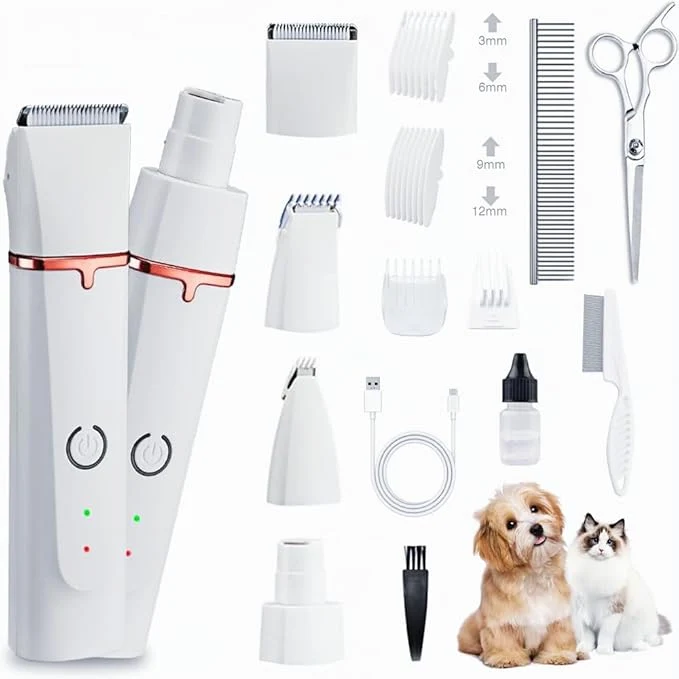Responsible 4-in-1 Dog Grooming Clippers Kit-Quiet Dog Nail Grinder Paw Trimmer USB-C Rechargeable Cordless Low Noise IPX4 Waterproof Pet Clippers for Small Dogs Cats 6 Guide Combs Original
