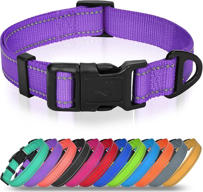 Top-Quality Joytale Large Dog Collar Reflective and Adjustable Nylon Pet Collar Green