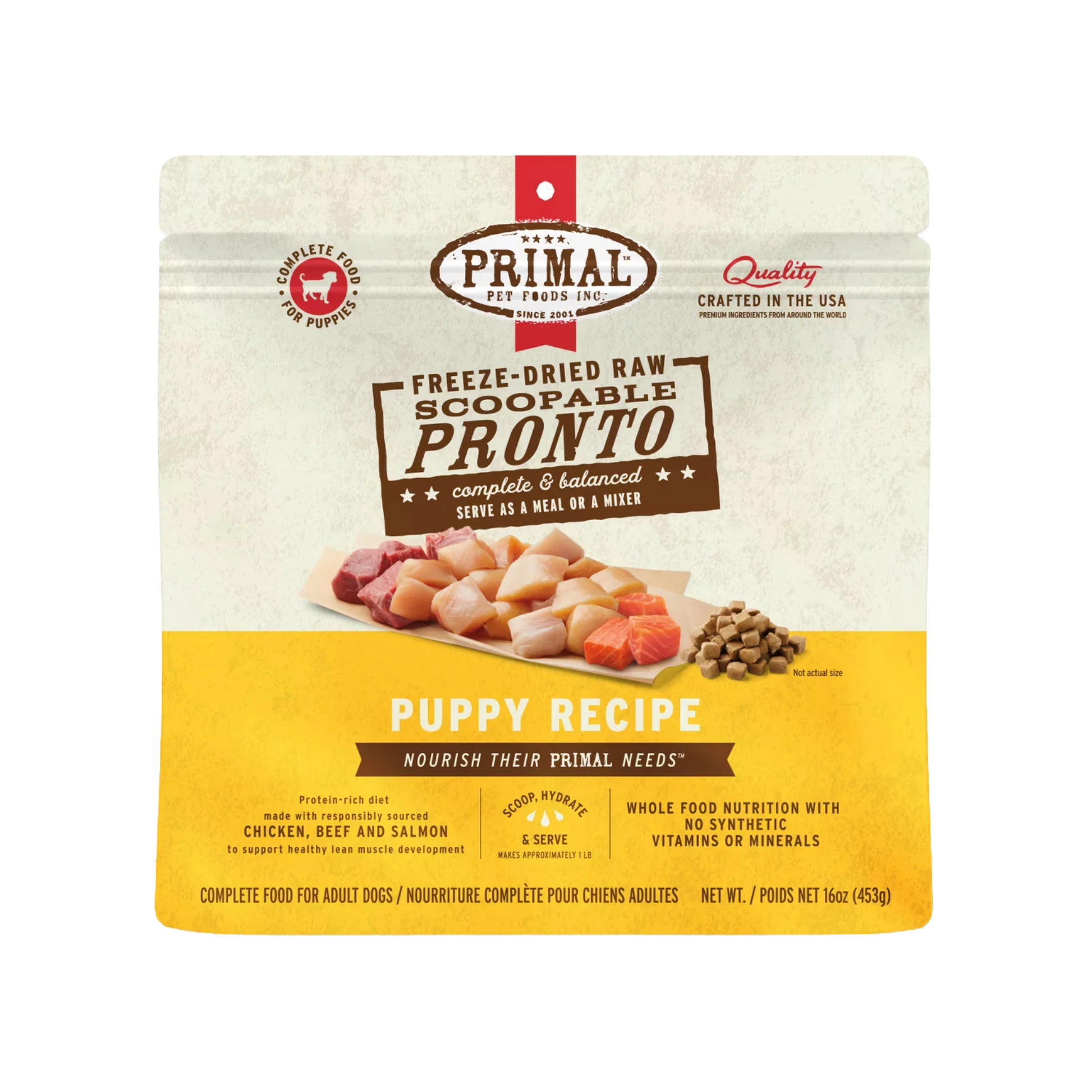 Quality Primal ze-Dried Raw Scoopable Pronto Puppy Recipe Dog Food Minimalist