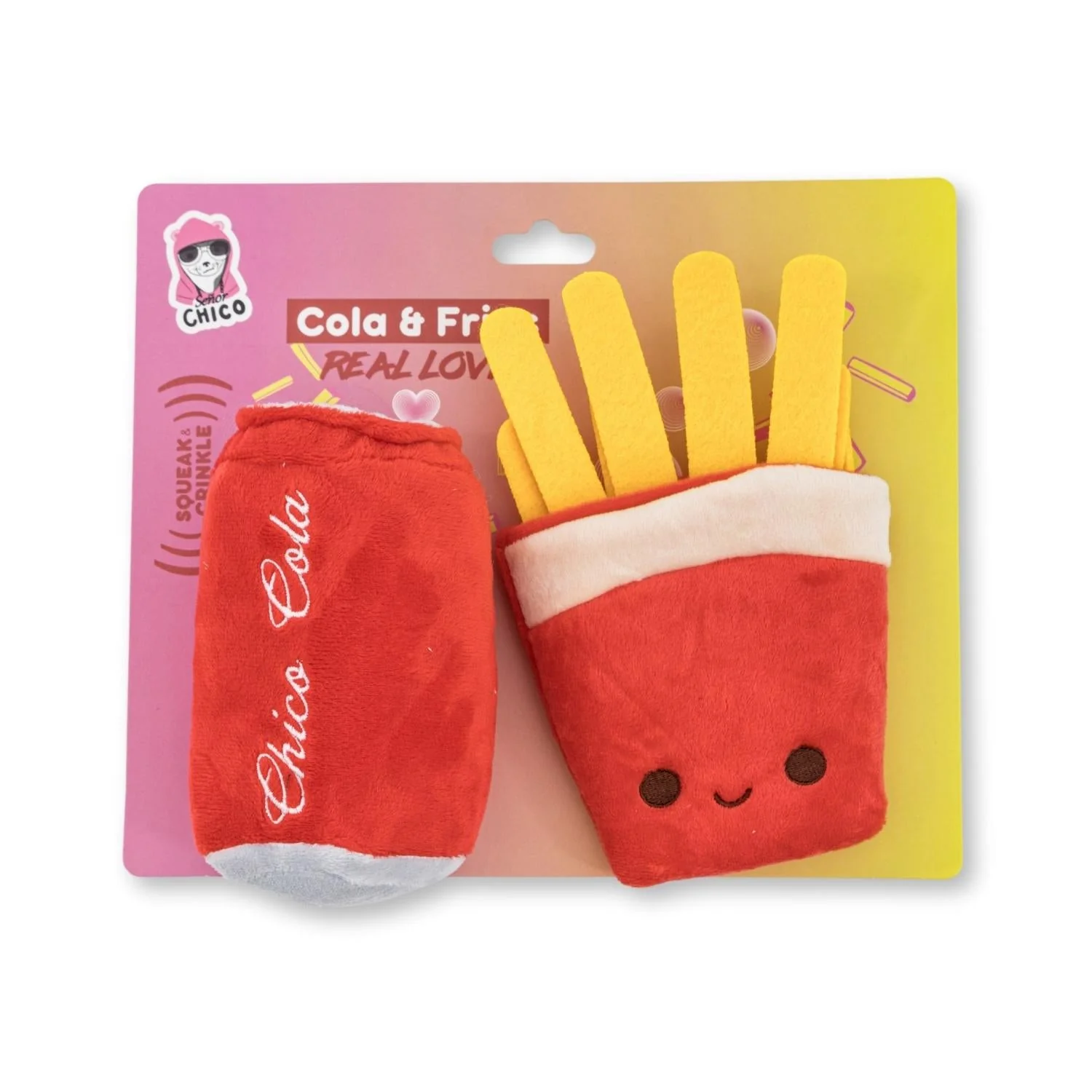 Classic Cola Fries Plush Dog Toy Gift Set – with Squeaker Crinkle Paper for Fun Play Dependable
