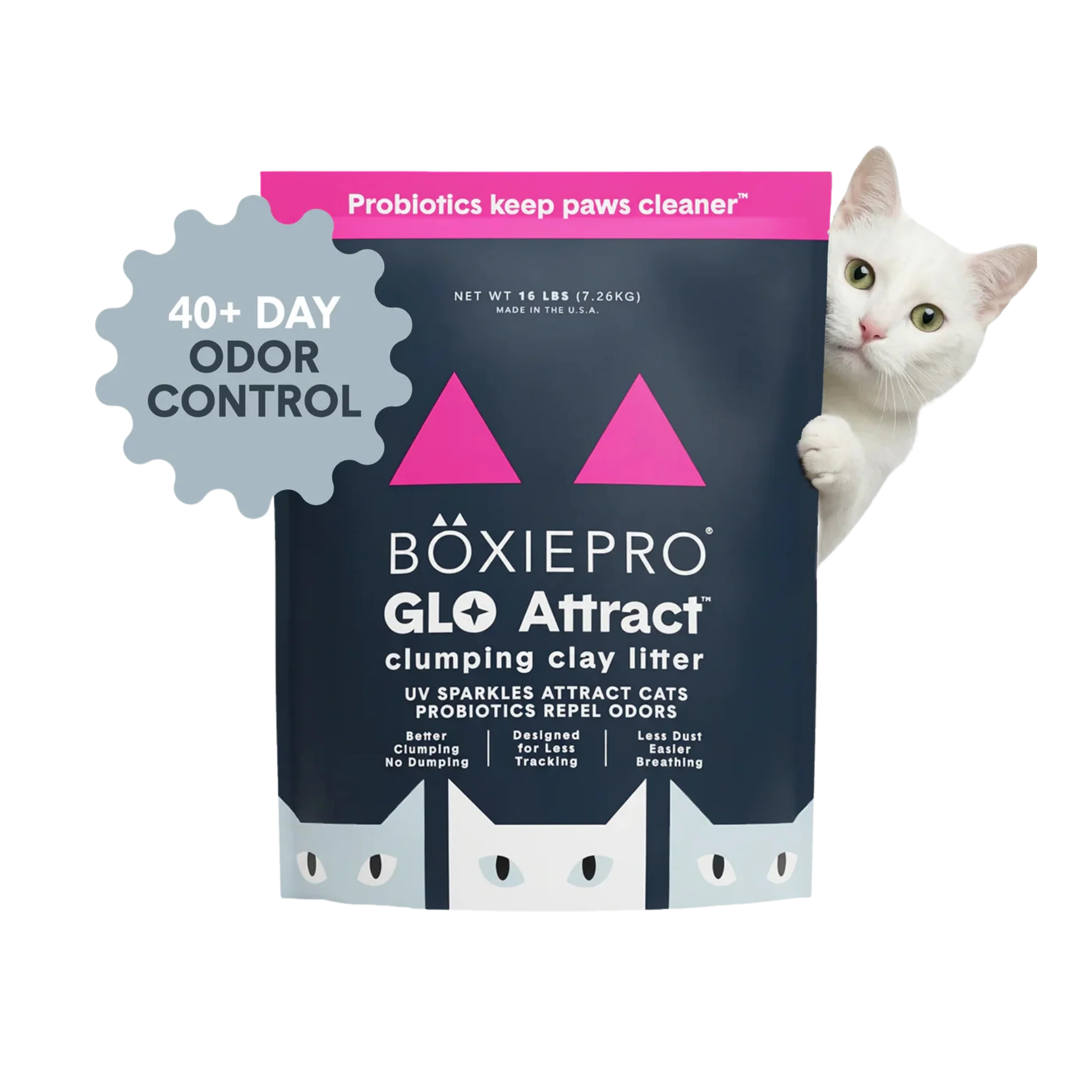 Clean BoxiePro Glo Attract Clumping Clay Cat Litter 16lb Powerful