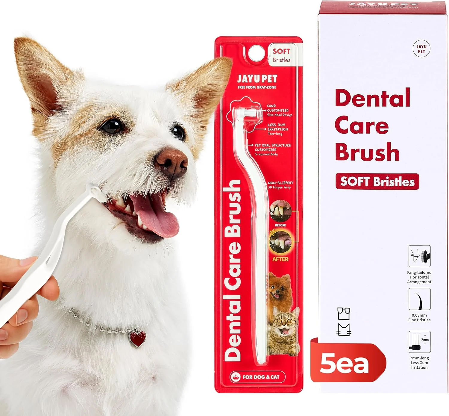 Premium JAYU PET Dental Care Brush Soft Bristles 5ea - Dog Toothbrush Cat Toothbrush Dental Care for Kitten and Small Dogs Removing Old Plaque and Tartar Cat Teeth Brushing Easy Cleaning Casual