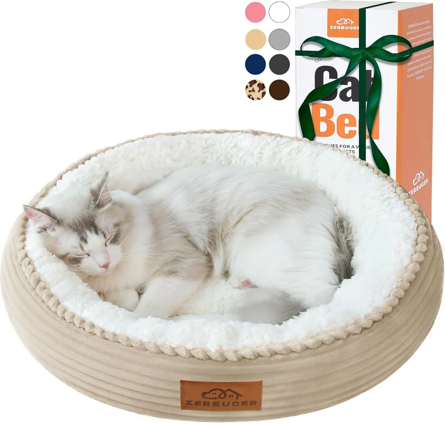 Eco-Friendly 20in Camel Round Cat Dog Bed Gift for Large Medium Small Dogs Cats Machine Washable Sleeping Sofa Non-Slip Bottom Breathable Soft Calming Pet Cuddler for Indoor Outdoor Car Cage Exclusive