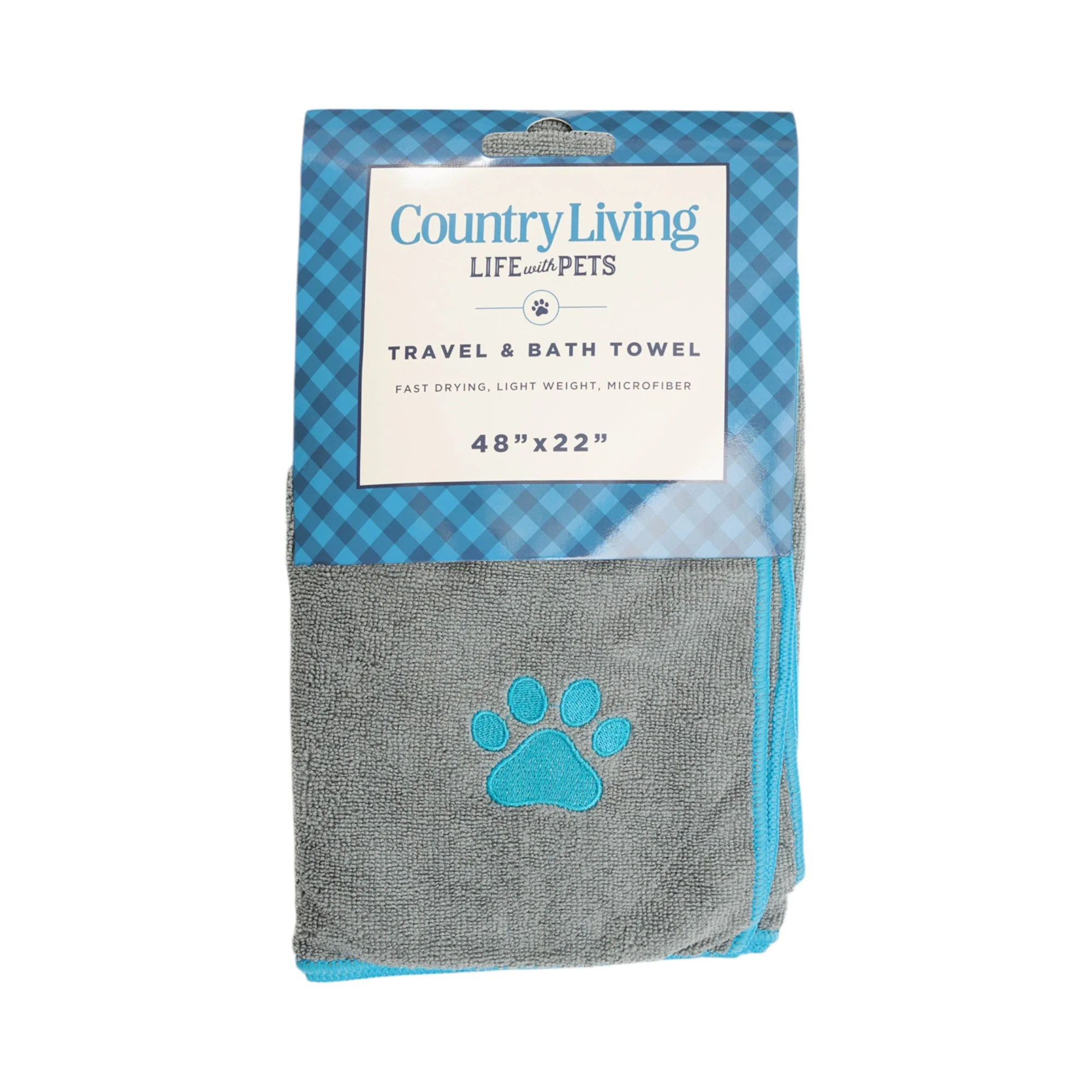 Carefully Designed Country Living Large Gray Microfiber Dog Bath Towel with Teal Embroidered Paw Print Sustainable