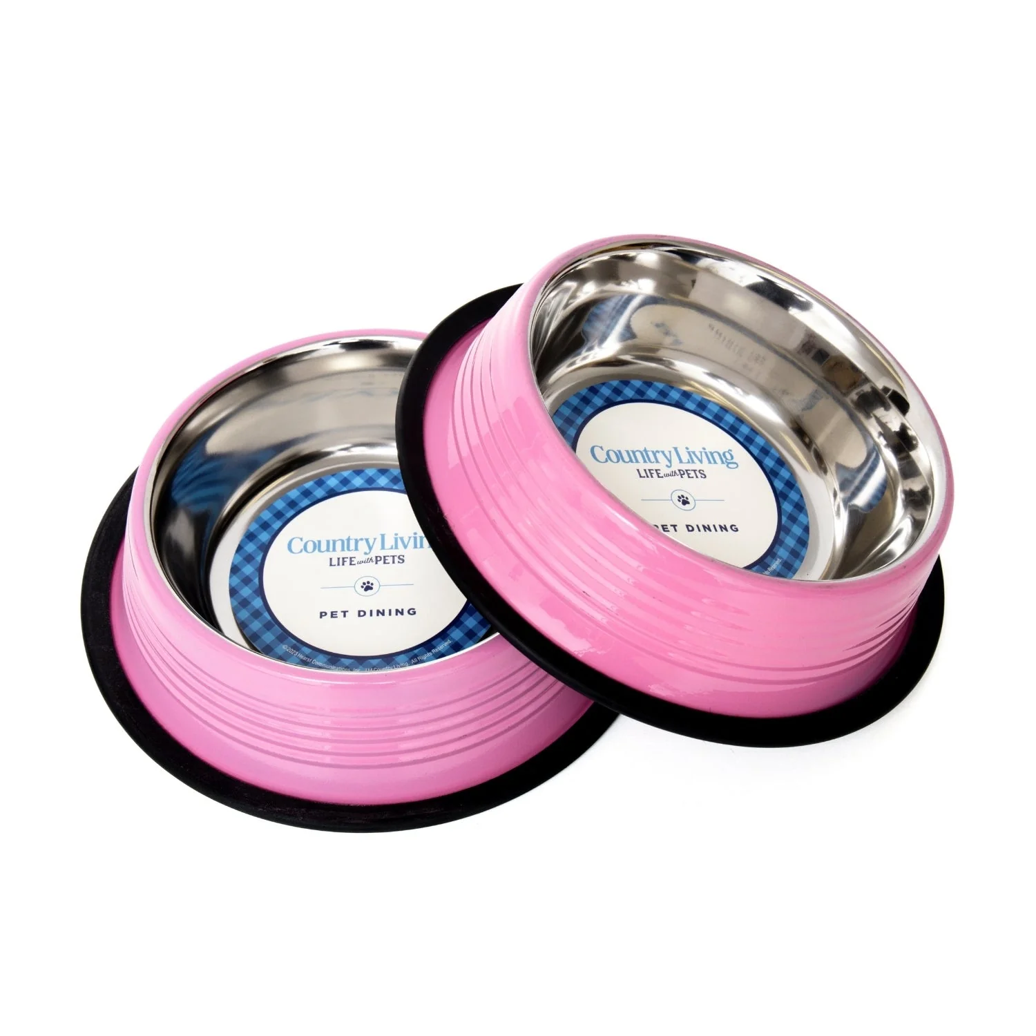 World-Class Country Living Set of 2 Ribbed Non-Slip Pet Bowls – Carnation Pink Prestigious