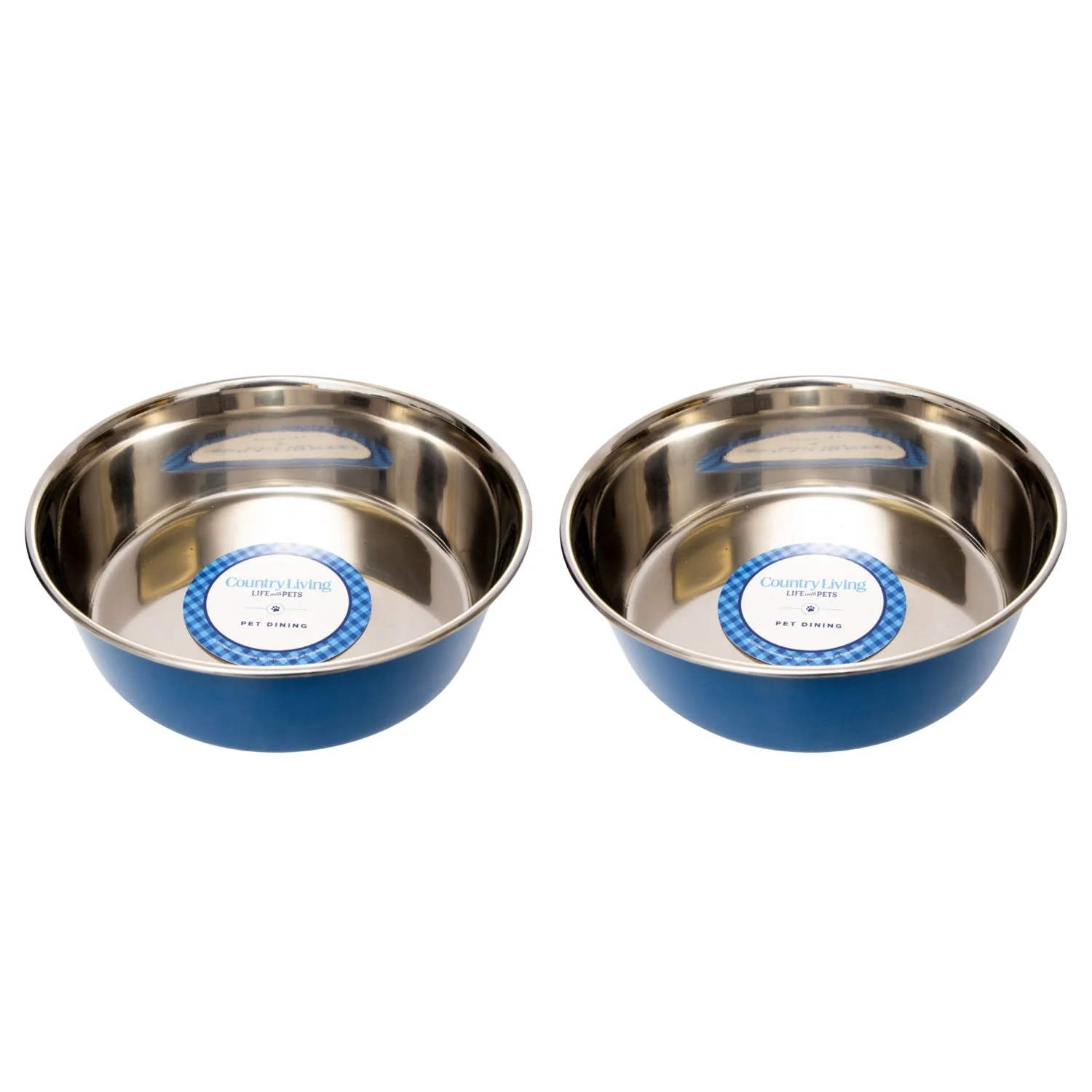 Durable Country Living Set of 2 Heavy Gauge Stainless Steel Dog Bowls - for Food Water Artisan