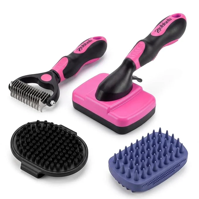 Original 4PCS Self Cleaning Slicker Brush Pet Grooming Rake Bath Brush Massage Brush for Short Long Haired Dogs Cats Horses Pet Grooming Deshedding Tools - Pet Supplies Pink Black About This High-Quality