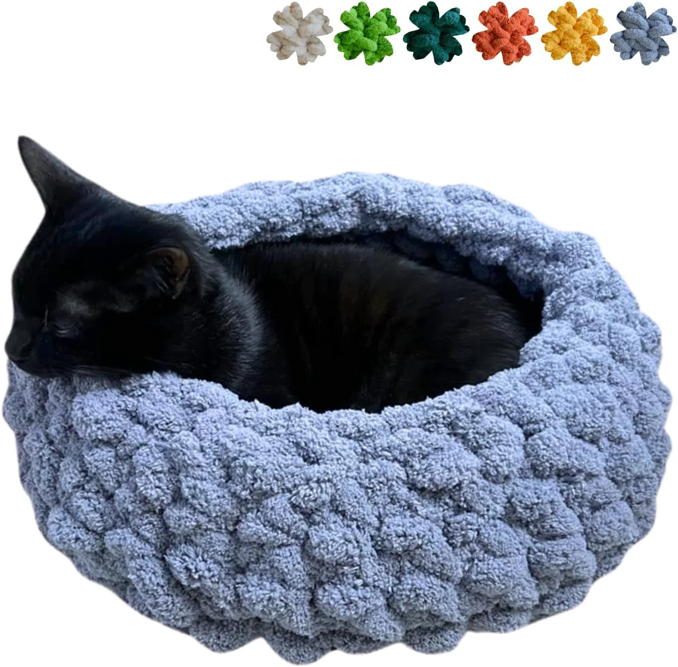 Superior Cat Nest Bed – Premium Handwoven Washable Extra Soft Round Cave House for Indoor Kitten Kitty Small Large Grayish Blue Medium Easy-to-Use