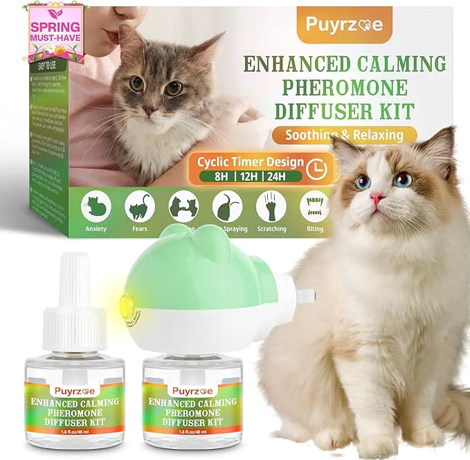 Elite Cat Calming Diffuser with Timing Function 3-in-1 Cat Pheromones Calming Diffuser Kit 60-Day Anxiety Relief Stress Relaxation Cat Pheromone Diffuser for All Cats 1 Diffuser 2 Refills About This Innovative