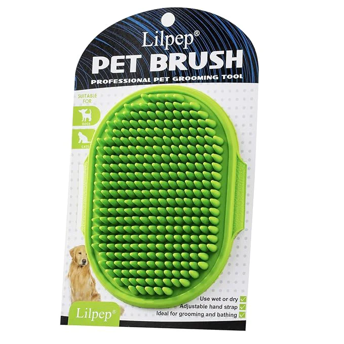 Advanced Dog Grooming Brush Lilpep Pet Shampoo Bath Brush Soothing Massage Rubber Comb with Adjustable Ring Handle for Long Short Haired Dogs and Cats Green pack of 1 Exceptional