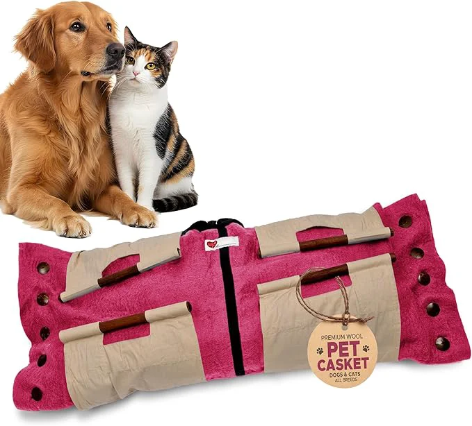 Cocoon® - Eco-Friendly Pet Burial Cremation Ceremony Kit Premium Wool - Casket for Dogs and Cats – Size for Every Breed Choose Size Color Large Pink Overview Recyclable