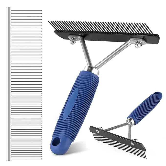 Fast Undercoat Rake for Dogs Long Tooth Grooming Rake Stainless Steel Shedding Comb Deshedding Brushes for Large Pet Horse Longhair Cat German Shepherd Husky Brush Powerful