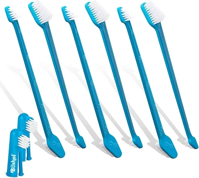 Casual Boshel Dog Toothbrush Kit 6 Dual-Headed Dog Tooth Brush 2 Pet Finger Toothbrush for Small and Large Breeds 8 Pack Convenient