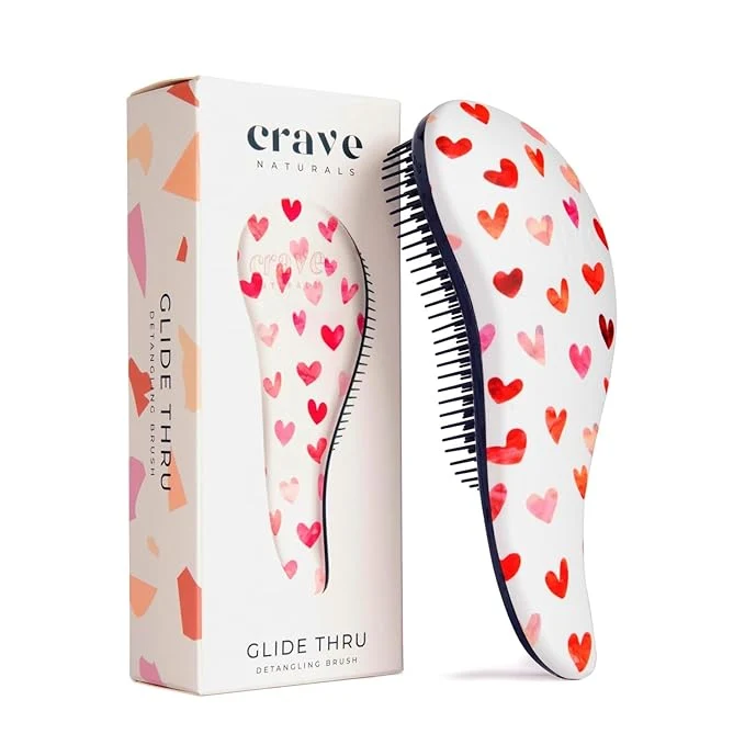 High-Performance Crave Naturals Glide Thru Hair Brush - Detangler Brush for Curly Straight Wet or Dry Hair - Gentle Detangling Brusheses for Adults Kids Toddlers - Hair Accessories for Women 7.5 x3 - Pink Hearts User-Friendly