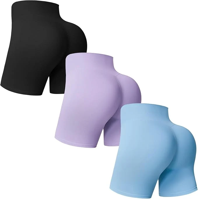 Healthy MOREFEEL 3 Pack Workout Gym Shorts Women-5 Seamless Butt Lifting Tummy Control Plus Size Seamless Booty Biker Shorts Reliable