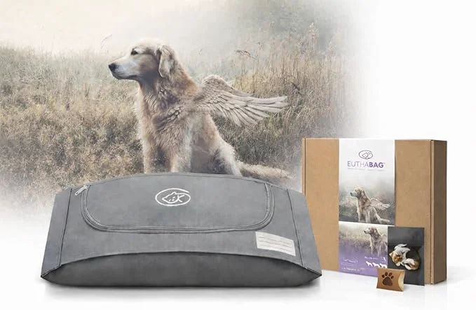 Convenient EUTHABAG Snuggle Bag Designed by a Veterinarian The Dignified Pet Cremation Burial Bag with Kit for a Gentle Goodbye for German Shepherd Labrador Retriever Mastiff and Large Dogs 40–85 lb Large About This Premium