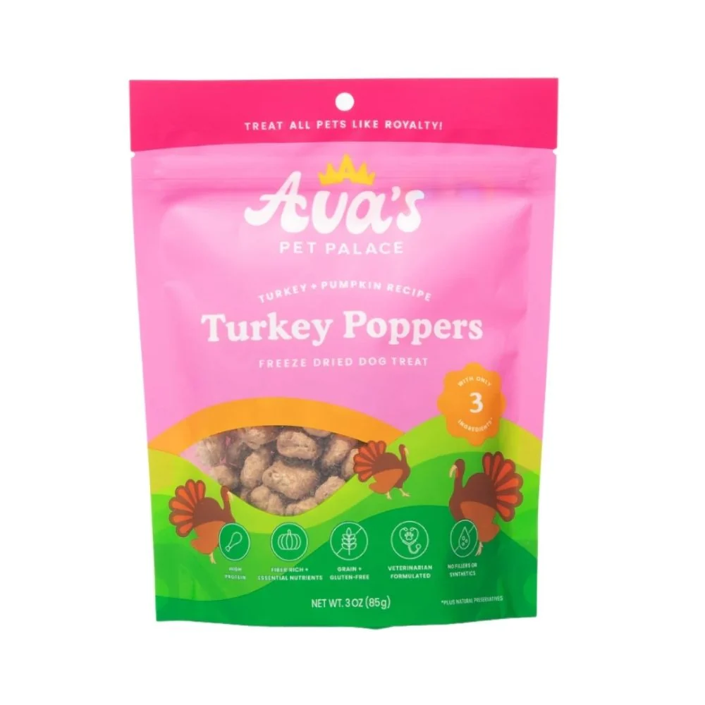Classic Ava's Pet Palace ze Dried Dog Treats - Turkey Poppers 3oz Fine Crafted