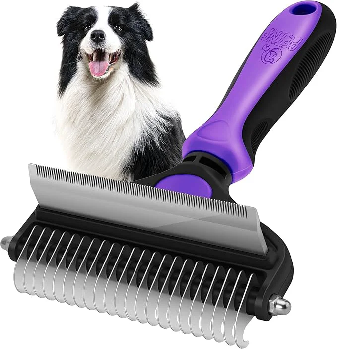 Elegant PETNF Dog Shedding Tool 2 in-1 Deshedding Tool Undercoat Rake Dematting Comb for Mats Tangles Removing Reduces Shedding up to 95 Great for Short and Long Hair of Medium Large DogsAbout This Proven