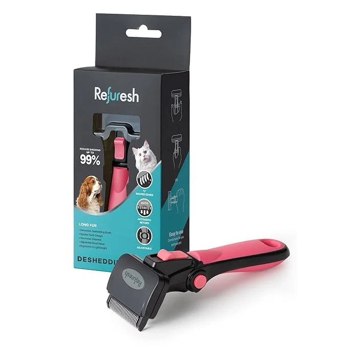 Top-Quality Deshedding Dog Brush for Long Hair Small Pink – Gentle Deshedding tool for Dogs Cats – Reduces shedding without damaging topcoat. Removes Loose Fur Dead Undercoat. Outstanding