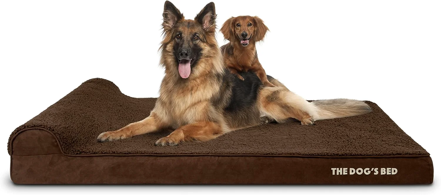 Sophisticated The Dog s Bed Orthopedic Headrest Dog Bed XXL Brown Plush 54x36 Memory Foam Pain Relief for Arthritis Hip Elbow Dysplasia Post Surgery Lameness Veterinary Waterproof Washable Cover Luxury