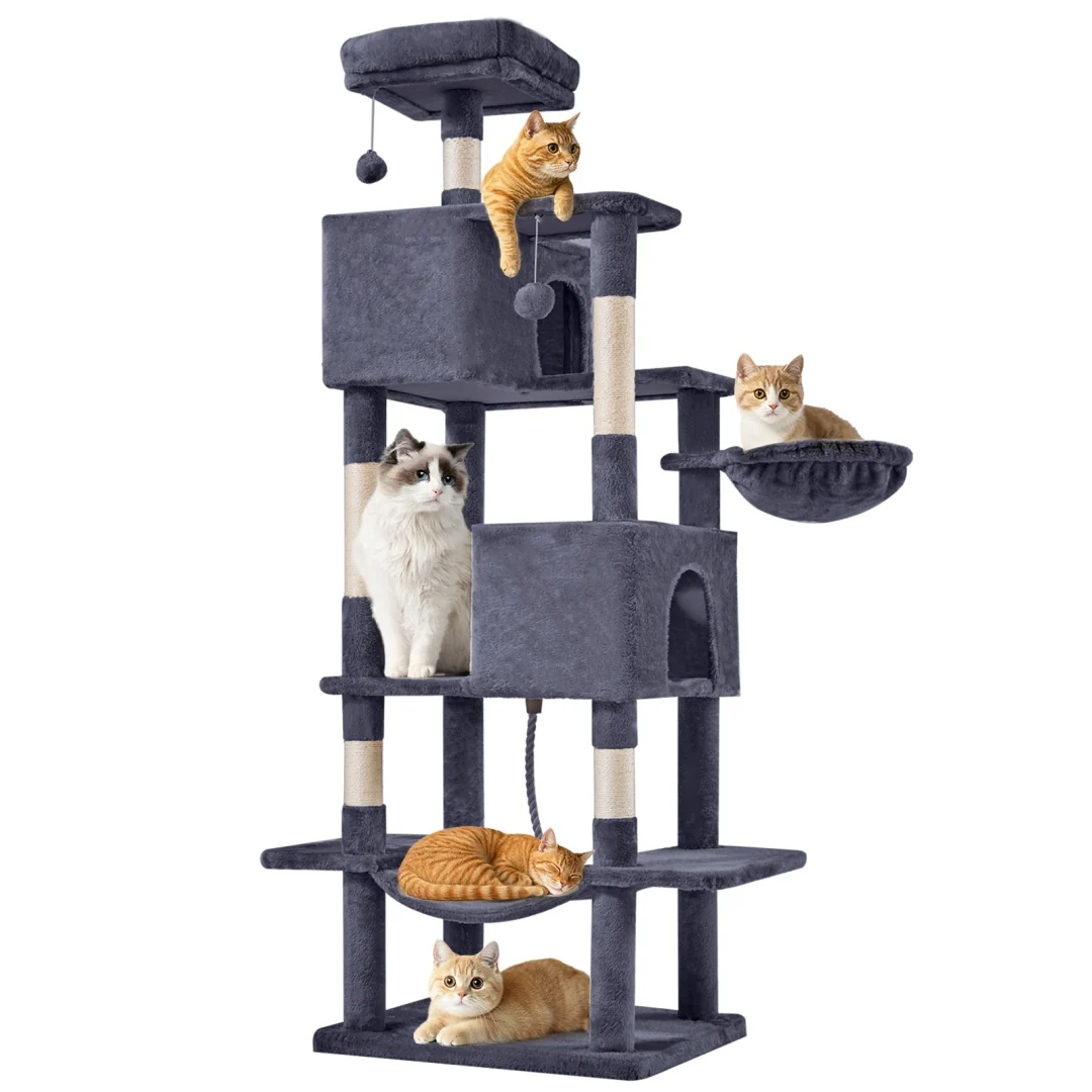 Flexible 66 Inch Cat Tree Climbing Platform Hammock Relaxed