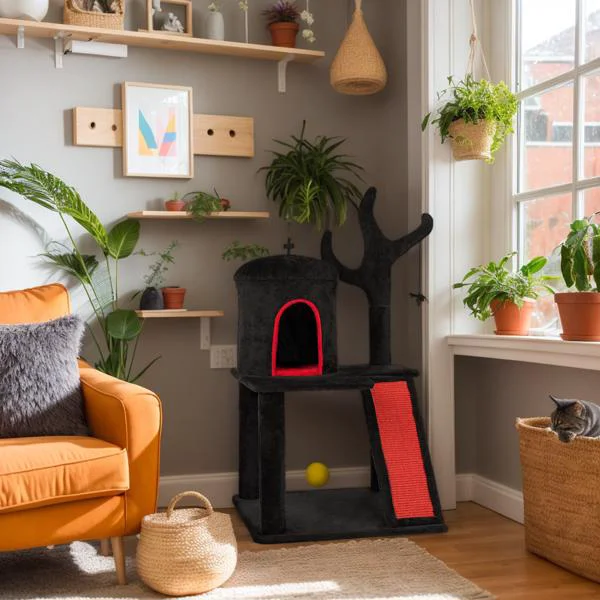 Sophisticated Halloween Cat Tower Cat Tree with Spacious Cat Condo Soft