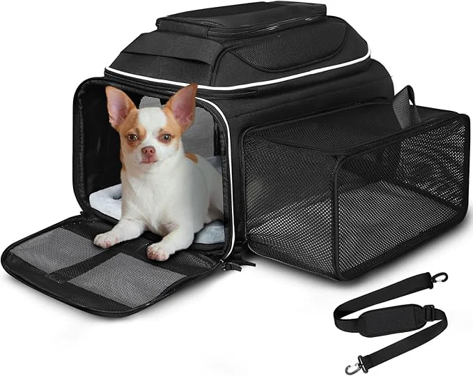Traditional Petskd Top and Side Expandable Pet Carrier 18x13x9.5 Inches Southwest Airline Natural