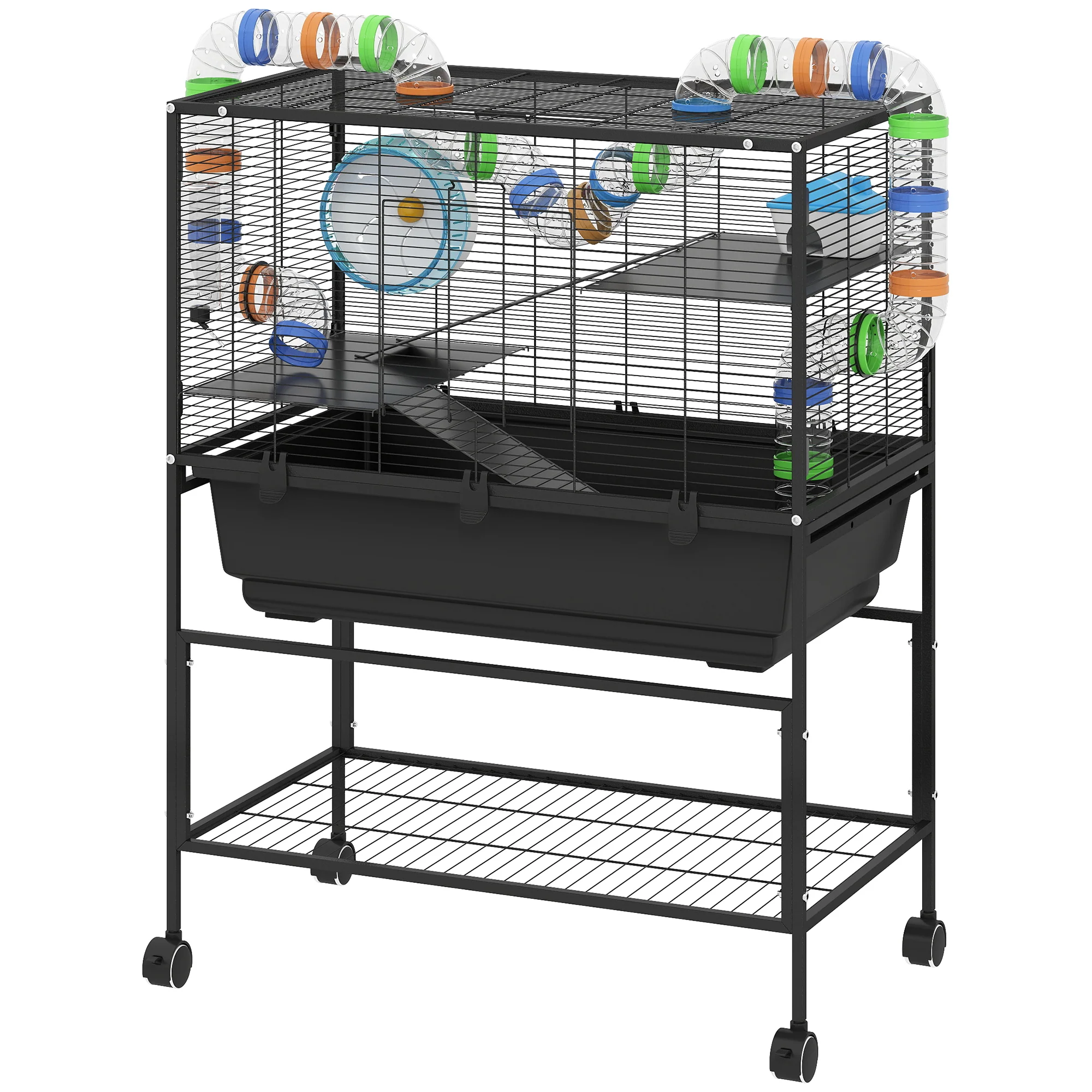 Detailed Hamster Cage Big Exercise Wheel Hut Tube System 3 Tier Original Design