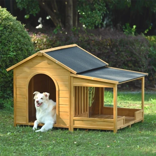 World-Class Large Wooden Dog House With Porch Asphalt Roof and d Floor Consistent