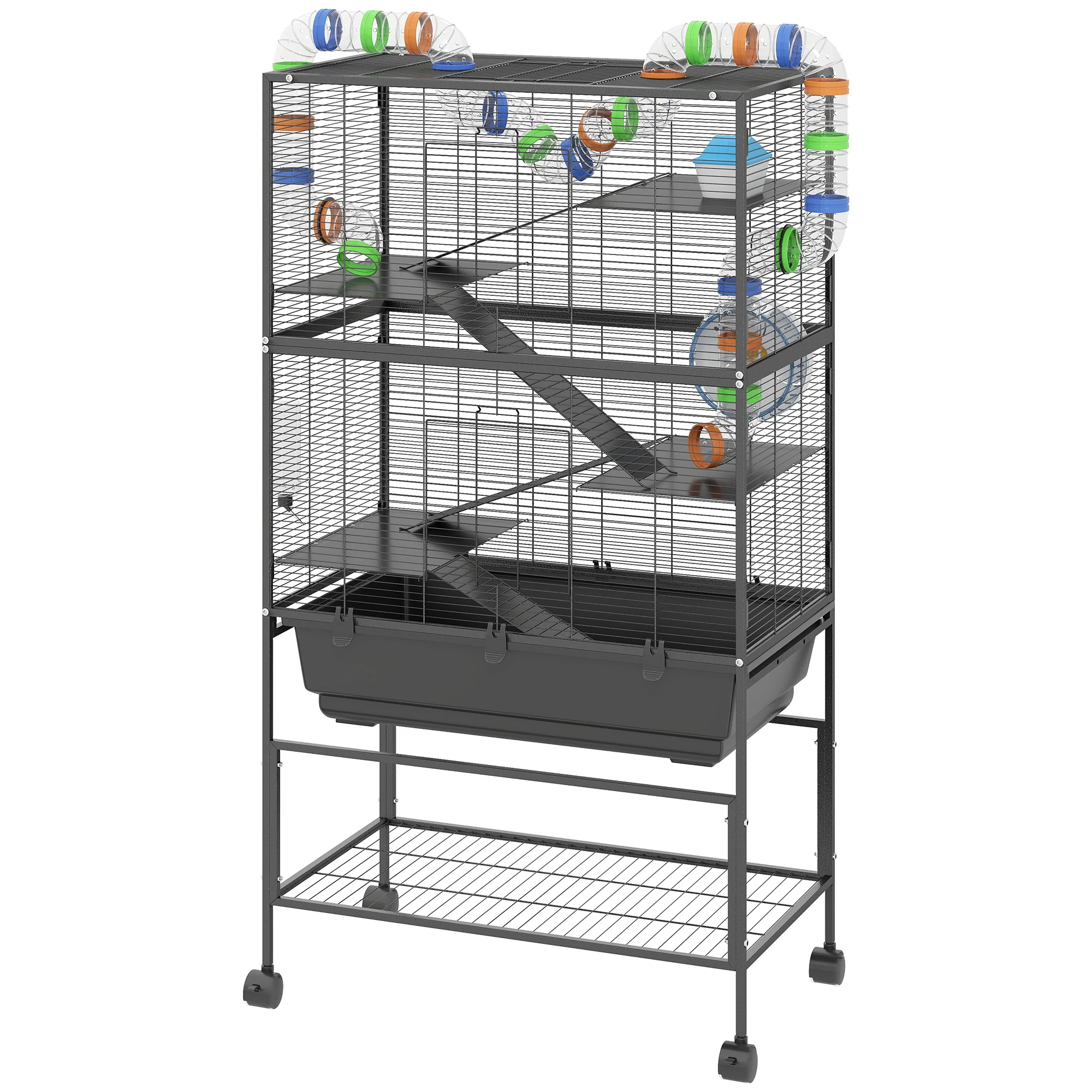 Excellent 5 Tier Rolling Hamster Cage with Deep Tray Storage Shelf Big Exercise Wheel Hut Tube System Optimized