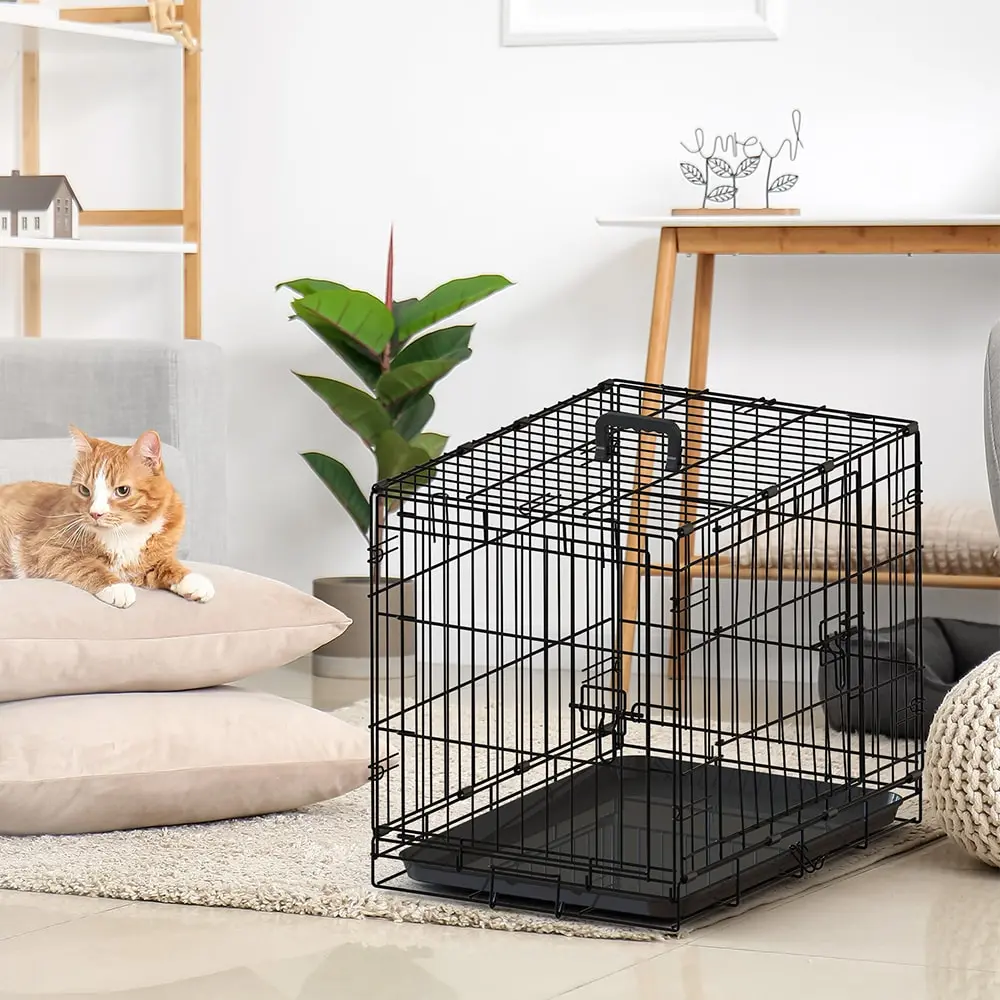 Exceptional 30-inch Black Wire Dog Cage Double Lock Mechanism Double Door Single Handle Single Bolt Safe