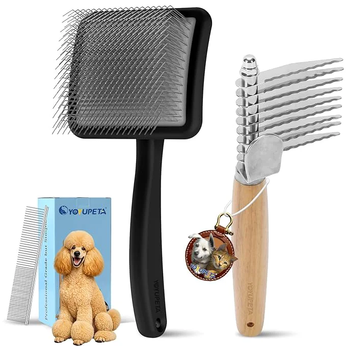 Proven Large Slicker Brush for Dogs - Long Pin Deshedding Brush for Mats Shedding on Long Haired Dogs Doodles Poodles Goldendoodle Labradoodle 3pc Grooming Kits with Wooden Handle Black World-Class